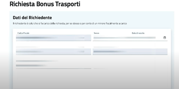 dati del richidiente bonus trasporti